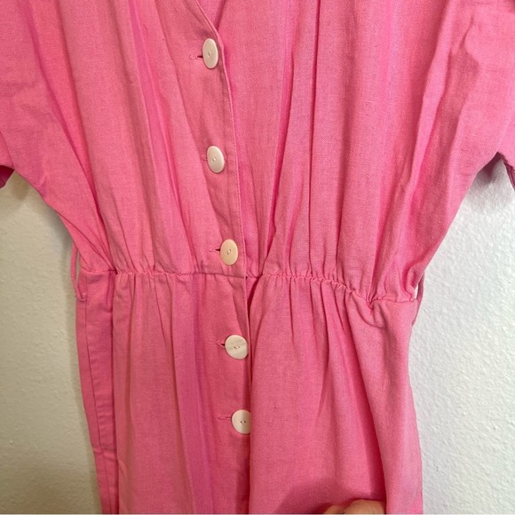 SWF Revolve Pink Linen Blend Button Front Short Sleeve Jumpsuit - Picture 6 of 8